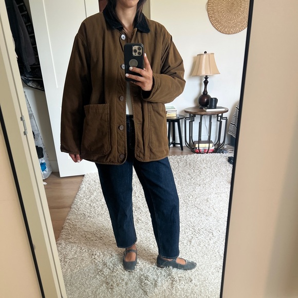 Women’s winter dark brown Barn Jacket with corduroy Black Collar - Picture 1 of 13